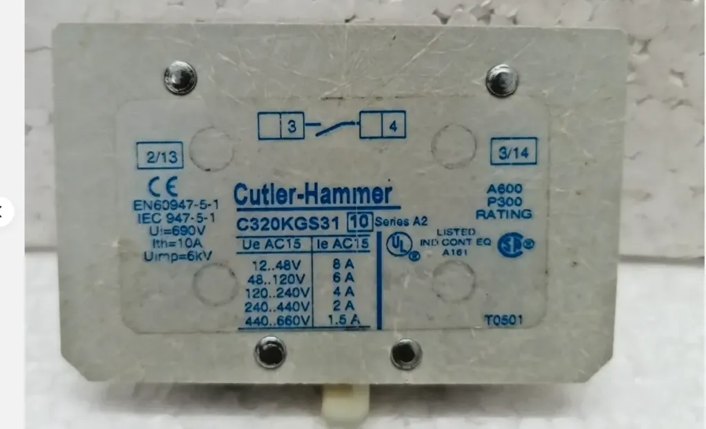 Cutler Hammer C320KGS31 Contact Auxillary For Series A2 Cutler Hammer C320KGS31
