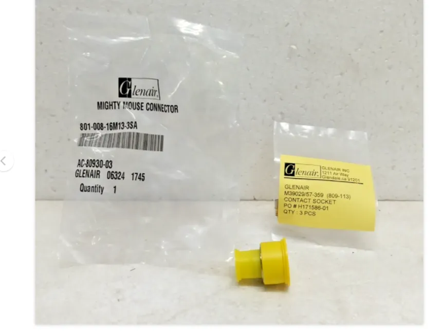 Glenair 801-008-16M13-3SA Mighty Mouse Connector  With M39029/57-359 (809-113) 3 Pcs Contact Socket