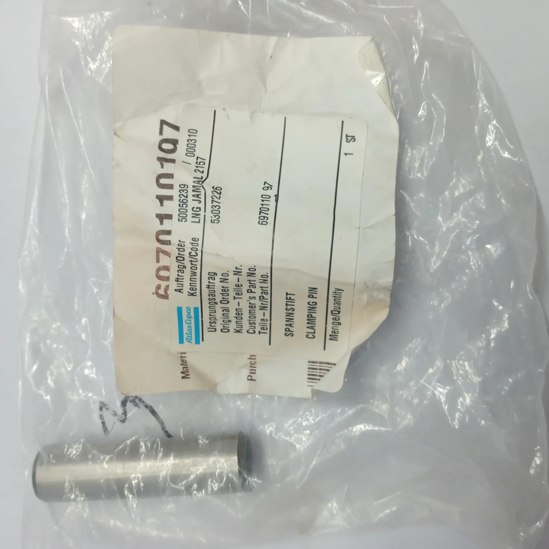 ATLAS COPCO 6970110197 CLAMPING PIN Genuine Spare Free Shipping