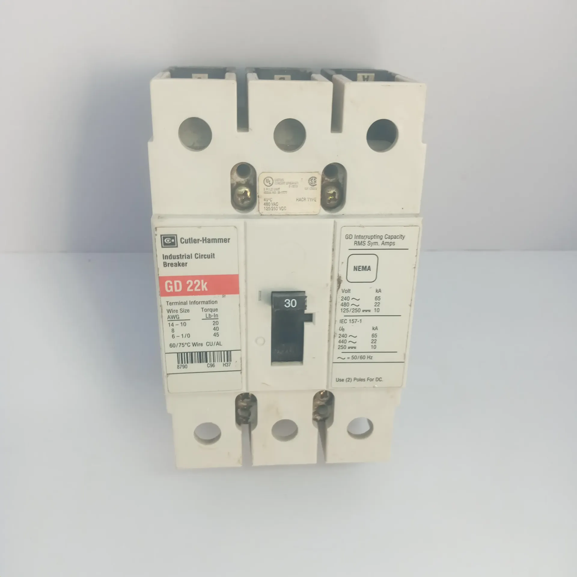 Cutler Hammer GD 22K Molded Case Circuit Breaker 480VAC 125/250VDC